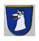 LogoWappen der Gemeinde Schwabhausen; In Blau ein silberner Wolfsrumpf.